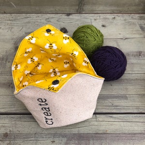 Yarn Cake Bag - Personalized Yarn Holder - Yarn Keeper - Bento Yarn Pouch - Yarn Bag - Yarn Bowl - Bees