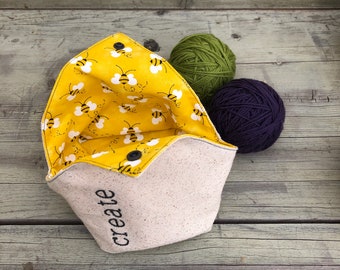 Yarn Cake Bag - Personalized Yarn Holder - Yarn Keeper - Bento Yarn Pouch - Yarn Bag - Yarn Bowl - Bees