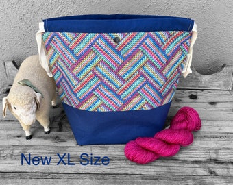 Extra Large Project Bag-XL Knitting Bag Drawstring Project Bag Extra Large Crochet Project Sack Knitter Birthday Gift Handmade Project Bag