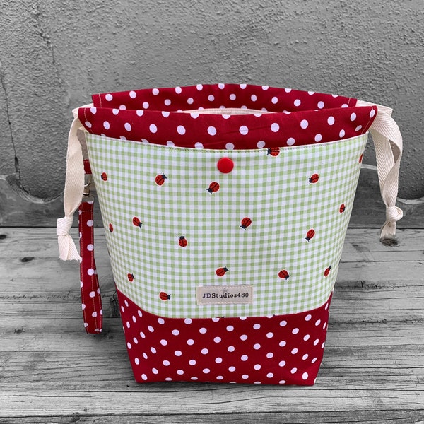 Knitting Project Bag -Large Knitting Bag - Craft Project Bag -Knitting Sack - Knitter's Gift- Lucky Ladybugs