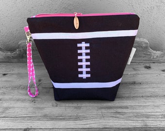 Large Knitting Project Bag -Large Knitting Bag - Craft Project Bag -Knitting Sack - Football Knitting - Black Football Canvas Bag