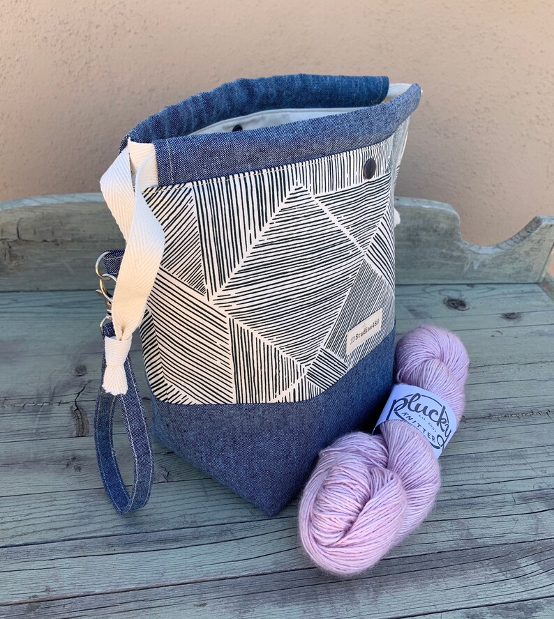Craft Project Bag Large Knitting Bag Modern Lines Large Knitting Project Bag Knitting Sack