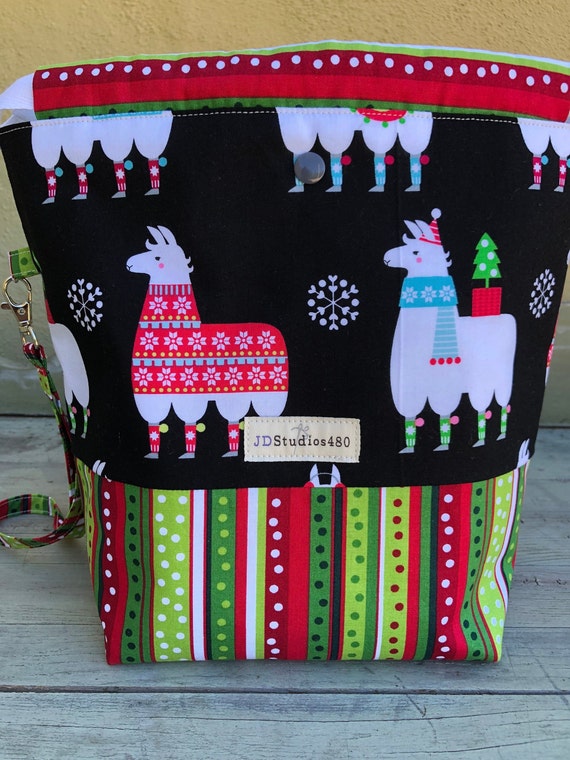 Christmas Knitting Bag Large Knitting Project Bag Large Knitting Bag Craft Project Bag Knitting Sack Holiday Knitting Project Bag