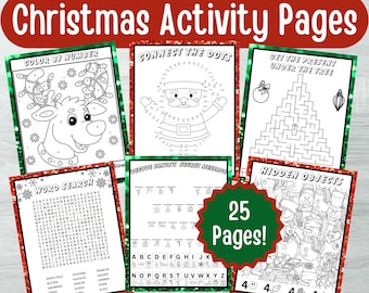 25 Printable Christmas Activities, Christmas Activity Bundle, Kid's Activities, Christmas Coloring pages, Christmas Party Games, Printable