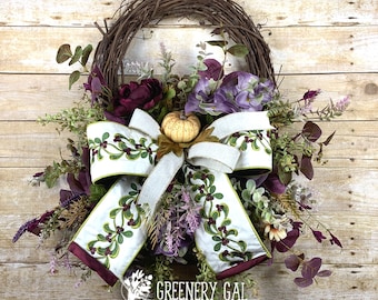 Purple Fall wreath, Nontraditional fall decor, Designer decor