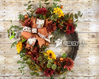 Fall wreath, Autumn Leaves, Farmhouse Thanksgiving