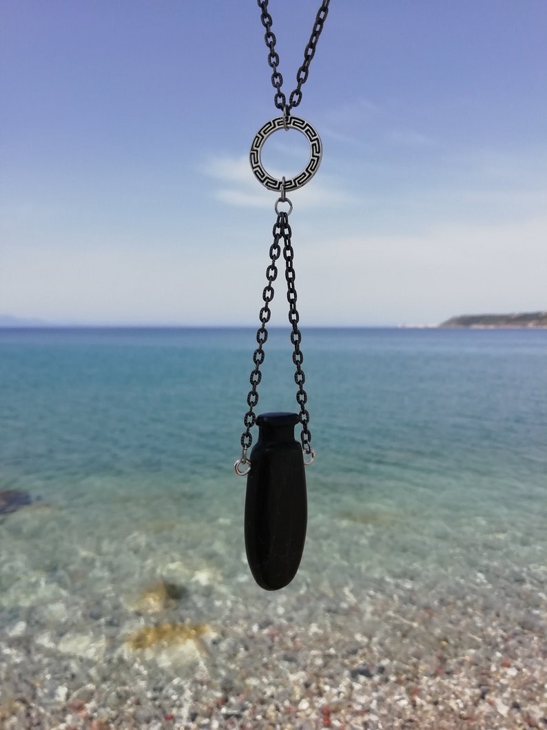 Greek vase stone jewelry masseuse oil Beach jewelry Greek jewelry beach stone black jewelry boho jewelry Beach stone jewelry