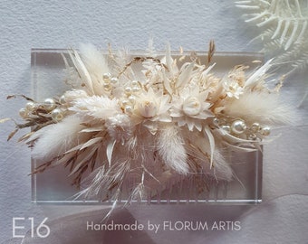 Hair accessories E16 - Bridal hair accessories - dried flower hair comb - pearls - wedding accessory - white