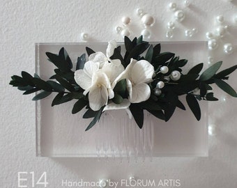 Hair accessories: "E14" - Hair comb eucalyptus - Hydrangea - Bridal hairstyle - Wedding accessories - Dried flowers - Boutonniere