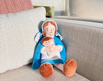 Muñeca de peluche Madre María: Pascua, Navidad, regalo de comunión Muñeca de peluche de Jesús - Mi amigo Jesús Muñeca de peluche - Regalo de Pascua Relleno de canasta de Pascua