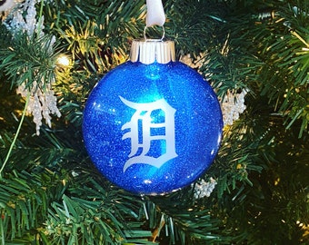 Detroit Old English D Blue Glitter Ornament - Detroit Fan Gift - Detroit Gift - Detroit City - Tigers Ornament - Downtown Detroit