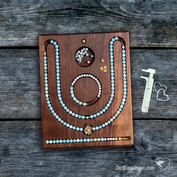 Planche de mala à 5 éléments en bois précieux (planche de mala / planche de perles de mala) pour colliers de yoga, malas et bracelets jusqu'à 103 cm, planche de conception de perles / planche de bijoux