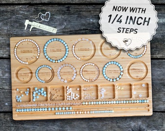 1/4 INCH STEPS Bracelet Wooden Bead Board with 11 Serrations for Bracelets & Short Necklaces from 6 to 9.5 inches centerline | bracelet board