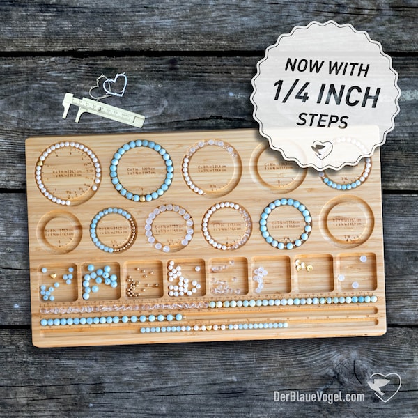 1/4 INCH STEPS Bracelet Wooden Bead Board with 11 Serrations for Bracelets & Short Necklaces from 6 to 9.5 inches centerline | bracelet board