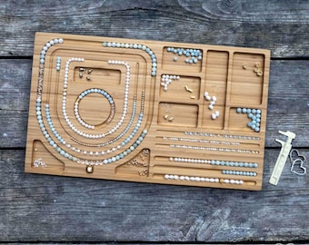 Wood Combo Beading Board for Necklaces, Bracelets and other Jewelry Design |  Two Groove Sizes | Necklaces from 40-76 cm (15,7 to 30 inches)