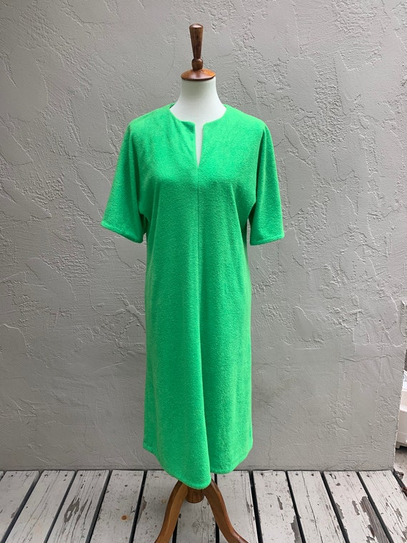 Vintage 70's Kelly Green Terrycloth Dress