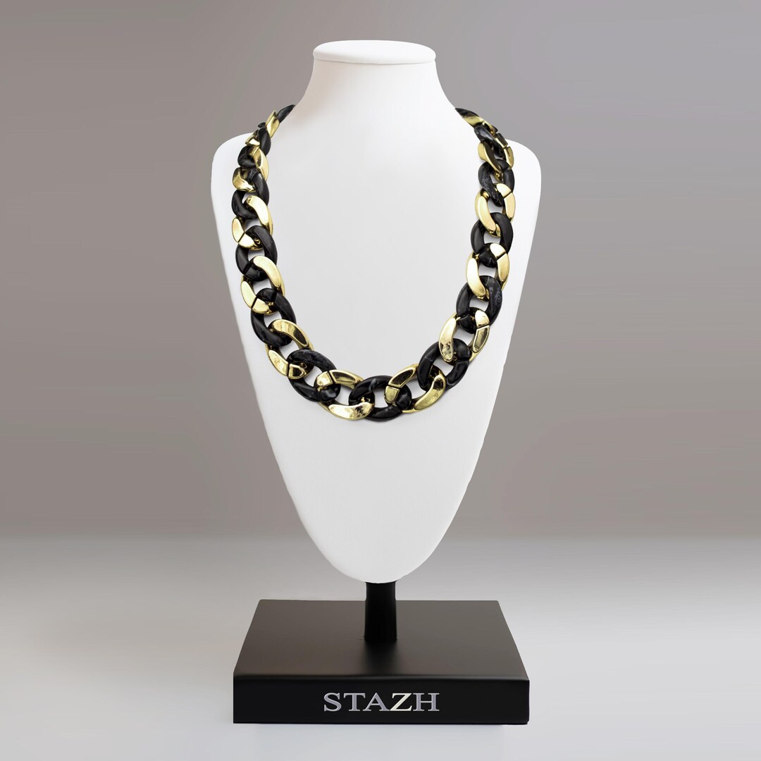 Big Chain Necklace Black and Gold - Etsy