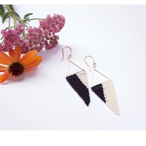 Black and white abstract beaded earrings
