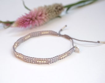 Light Pink and Purple Handmade beaded miyuki anklet with Rose Quartz Gemstone