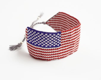 American flag handmade bracelet, USA flag bracelet (large)