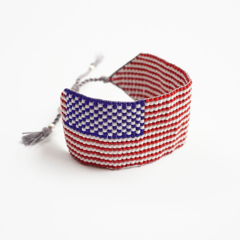 American flag handmade bracelet, USA flag bracelet large image 1