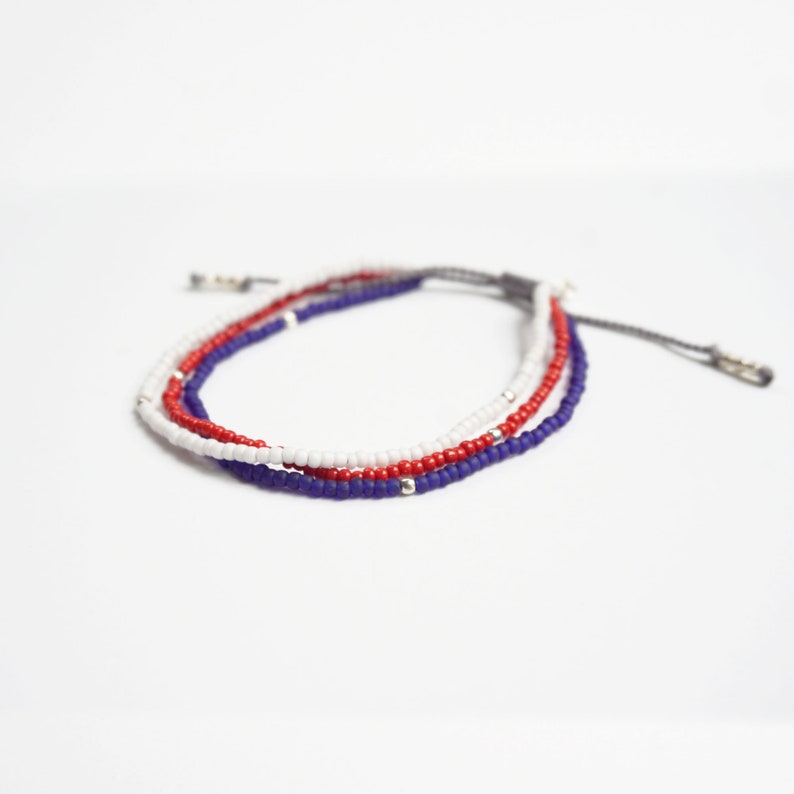 American flag handmade beaded bracelet, minimal bracelet, USA flag bracelet image 2