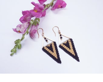 Black and Gold Beaded Earrings