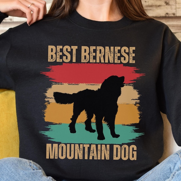 Bernese mountain dog sweatshirt dog mom gift ideas for new dog owner retro dog lover sweater unisex Bernese dog graphic pullover sweatshirt