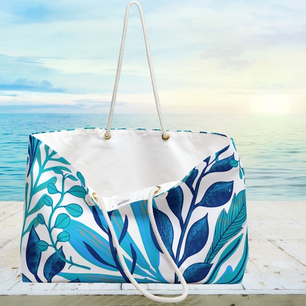 Floral summer weekender bag tropical bag for beach aesthetic tote bag gift for her flower tote bag with rope handles women summer travel bag