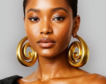 Gold Spiral Big Hoop Earrings: Chunky Bohemian Bold African Statement Jewelry