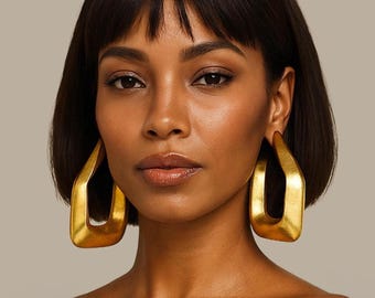 Gold Geometric Large Hoop Earrings: Chunky Bohemian Bold African Statement Jewelry