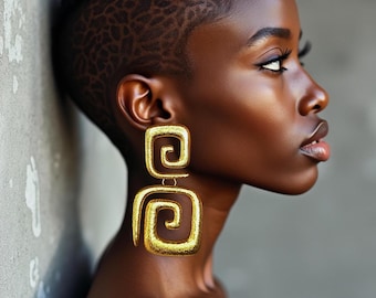 Earrings  Long Gold Boho Tribal African Large Big Stud modern jewelry lightweight statement geometric chunky
