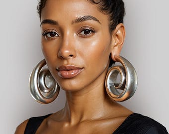 Big Silver Spiral Hoop Earrings: Bold Bohemian African Statement Jewelry