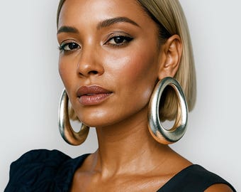 Big Silver Statement Hoop Earrings: Bold Bohemian Geometric African Jewelry