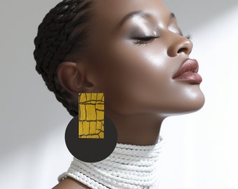 Big Hoop Earrings Black Gold Geometric Circle Large African Statement Trible Boho Chunky Oversized Modern Polymer clay  jewelry handmade