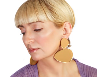 Big Mirror Gold Statement Earrings Minimalist Lightweight Dangle Bohemian Large Oversized jewellry
