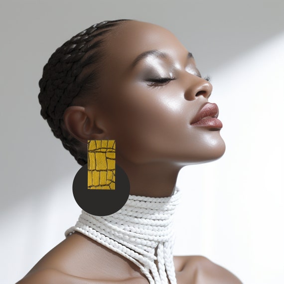 Brown Skin Woman with Big Hoop Earrings Puckered Lips and Colorful Eyes ·  Creative Fabrica
