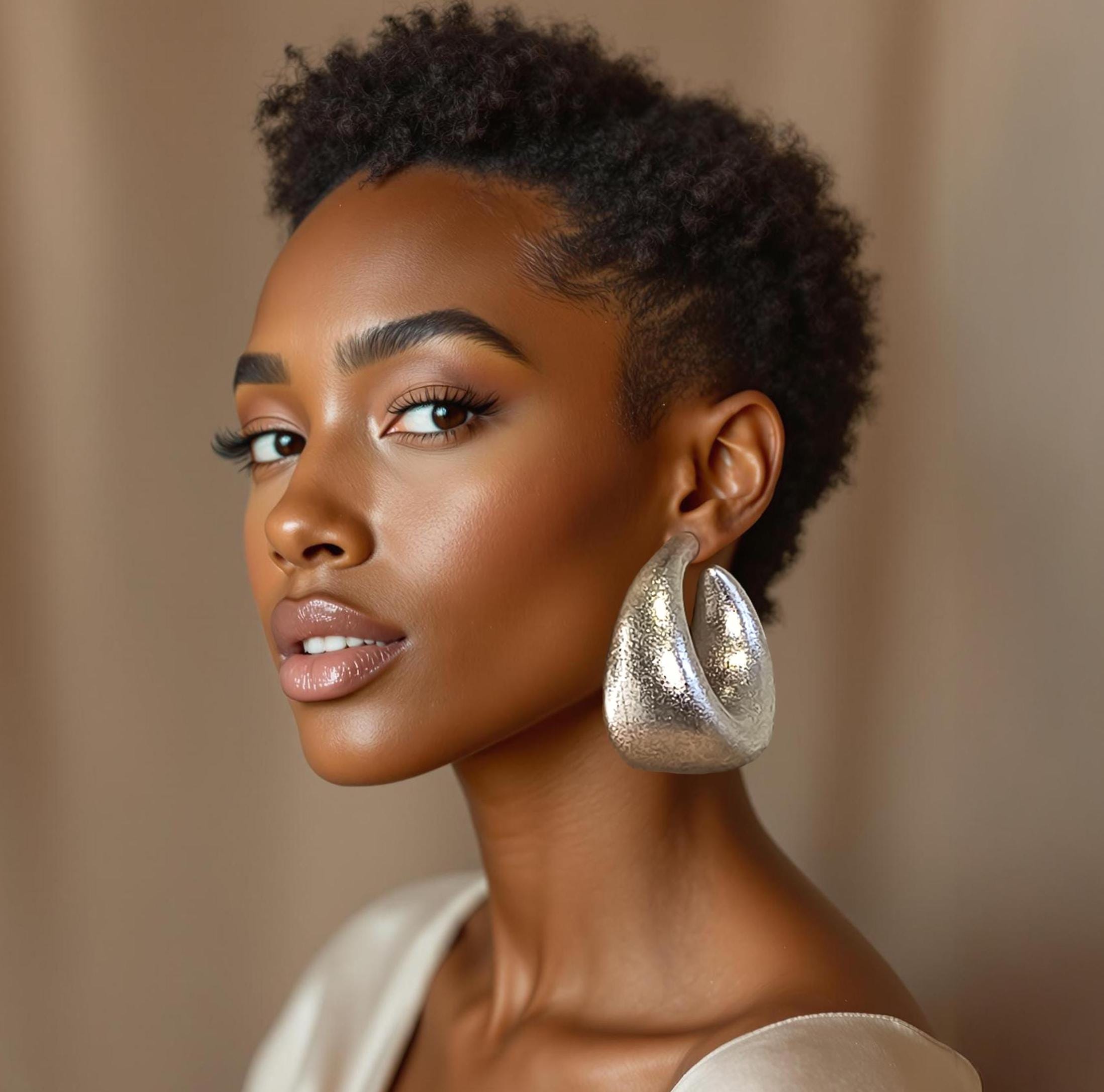 African Big Hoop Silver Statement Earrings Lightweight Stud Bohemian Large Oversized Chunky Geometric handmade outfit
