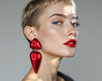 Big Red Geometric Dangle Earrings: Modern African Colorful Statement Jewelry