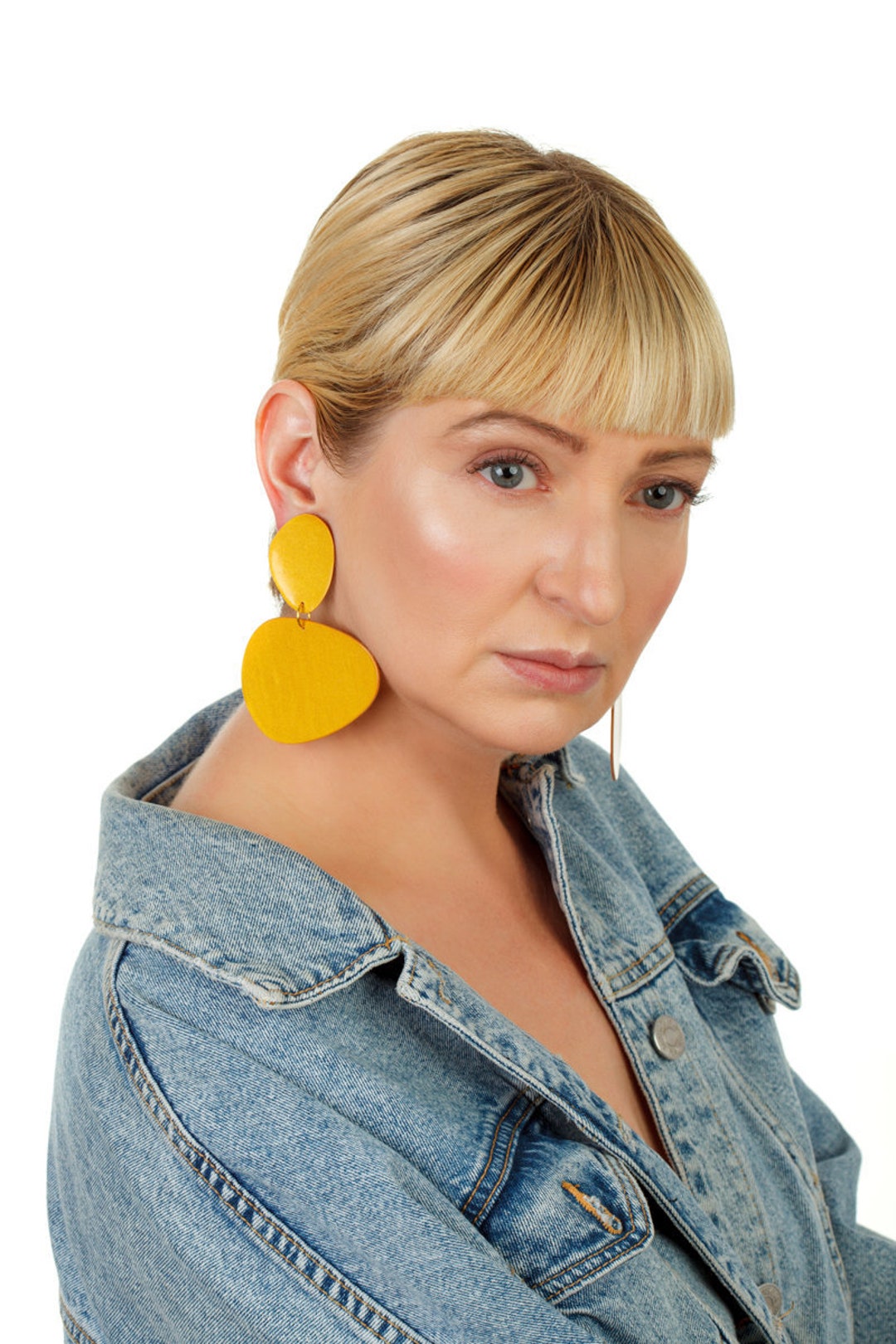 Big Mustard Gold Yellow Statement Earrings Minimalist Etsy