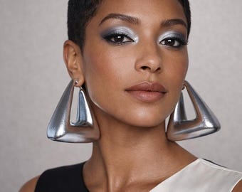 Silver Geometric Big Hoop Earrings: Chunky Bohemian Bold African Statement Jewelry