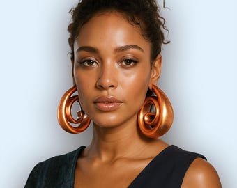 Big Rose Gold Spiral Hoop Earrings: Bold Bohemian Statement African Jewelry