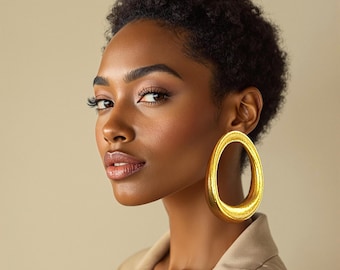 African Big Hoop Gold Statement Earrings Lightweight Stud Bohemian Large Oversized Chunky Geometric handmade outfit