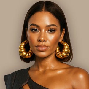 Pendientes de aro grandes y llamativos en oro: joyería africana de estilo bohemio y robusto.