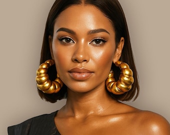 Bold Gold Statement Big Hoop Earrings: Bohemian Chunky African Jewelry