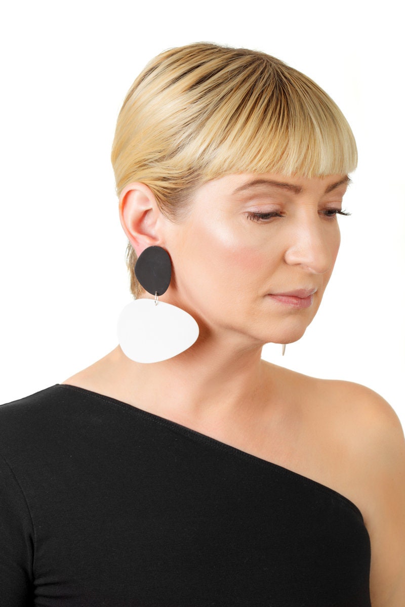 Big Black & White Statement Earrings Minimalist Lightweight Etsy