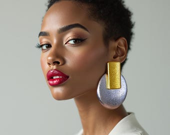 Oversized Gold & Silver African Earrings: Bold Geometric Statement Jewelry