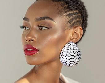 Oversized White Animal print Earrings: Bold Boho Statement African Jewelry
