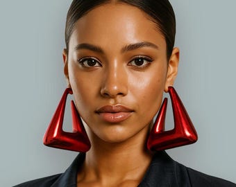 Red Geometric Big Hoop Earrings: Chunky Bohemian Bold African Statement Jewelry