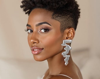 Oversized Silver Statement Earrings: Bold Geometric Tribal Boho African